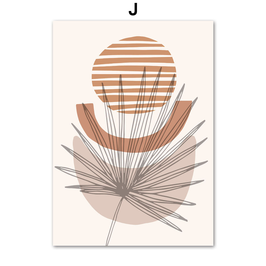 Abstract Line Leaf Canvas Painting – Bohemian Geometric Wall Decor