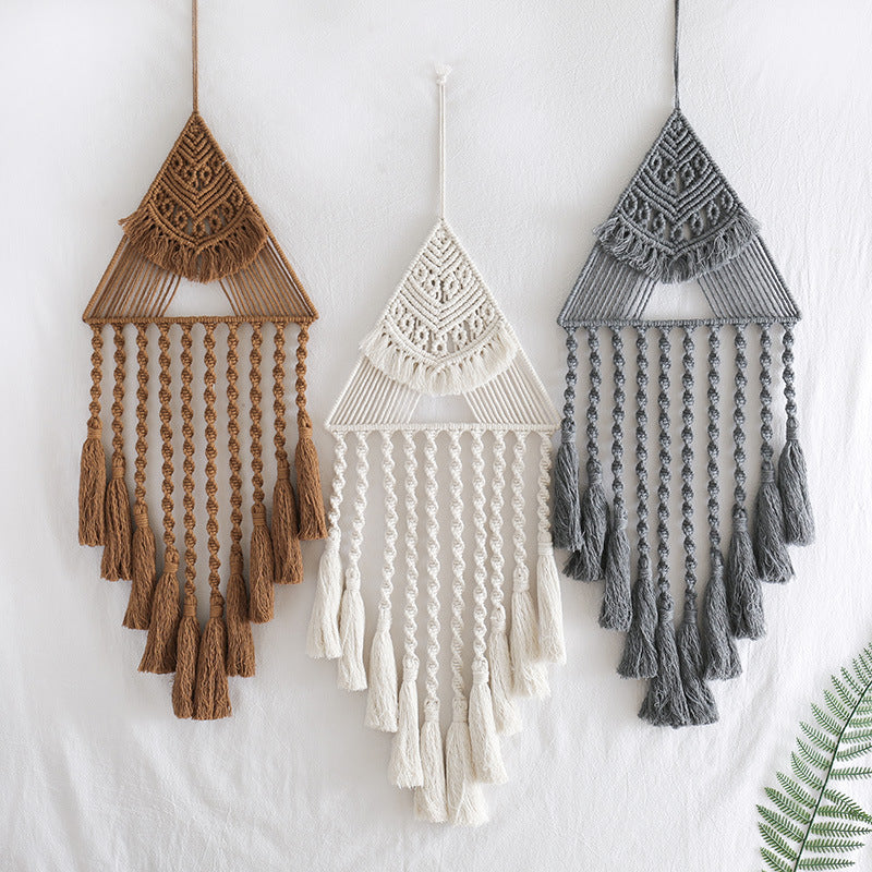 Handwoven Triangle Dream Catcher Pendant – Boho Home Décor Wall Hanging