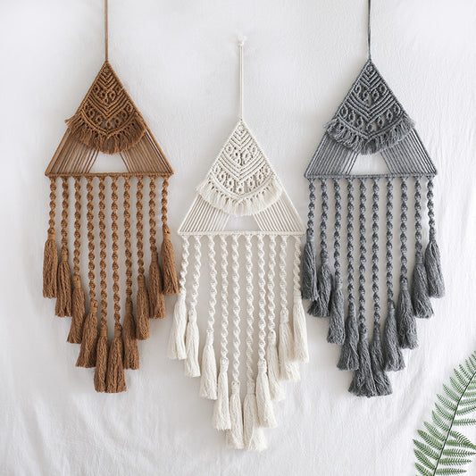 Handwoven Triangle Dream Catcher Pendant – Boho Home Décor Wall Hanging