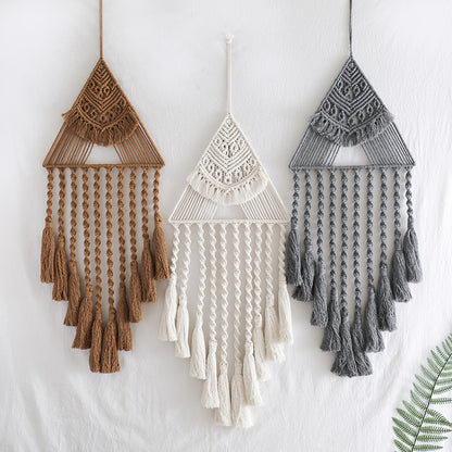 Handwoven Triangle Dream Catcher Pendant – Boho Home Décor Wall Hanging