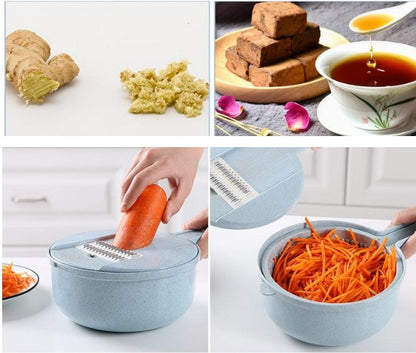 All-in-One 8-in-1 Vegetable Chopper & Mandoline Slicer with Built-in Strainer