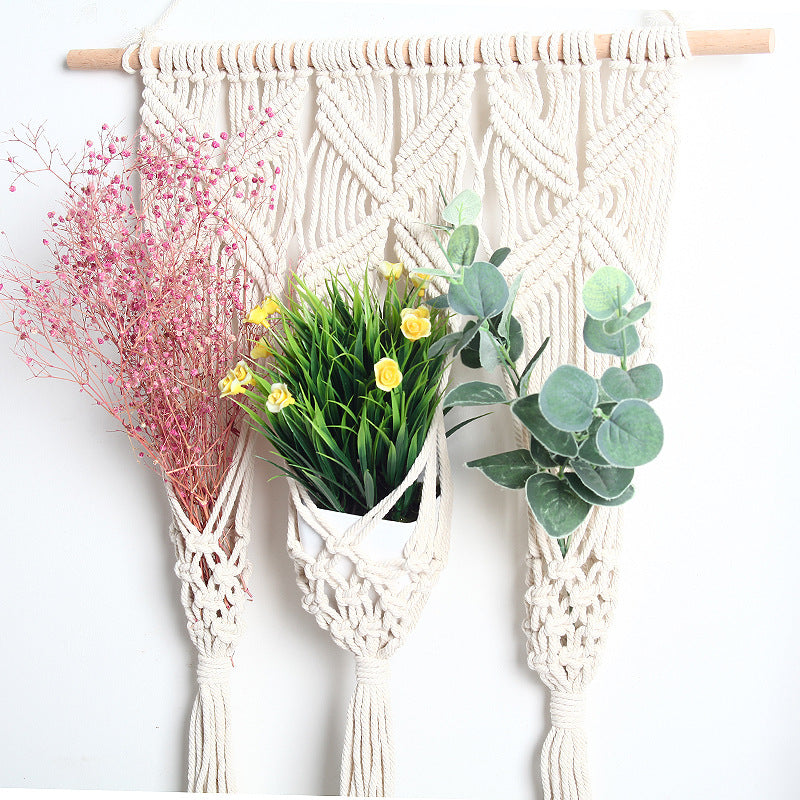 Handmade Bohemian Wall Decor with Integrated Flower Pot Holder