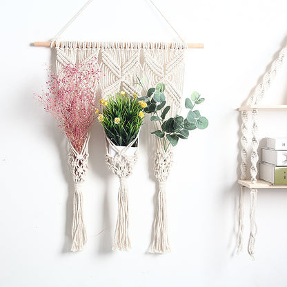 Handmade Bohemian Wall Decor with Integrated Flower Pot Holder