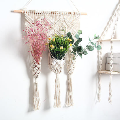 Handmade Bohemian Wall Decor with Integrated Flower Pot Holder