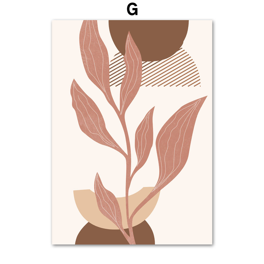 Abstract Line Leaf Canvas Painting – Bohemian Geometric Wall Decor