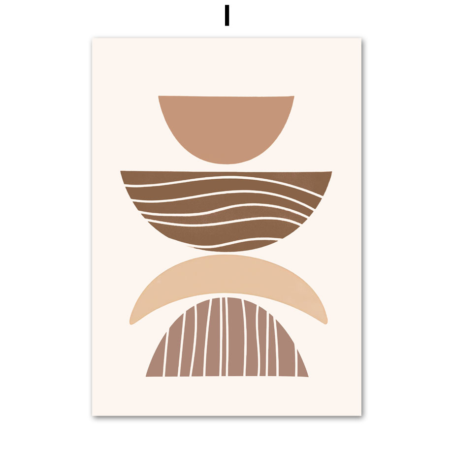 Abstract Line Leaf Canvas Painting – Bohemian Geometric Wall Decor