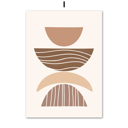 Abstract Line Leaf Canvas Painting – Bohemian Geometric Wall Decor