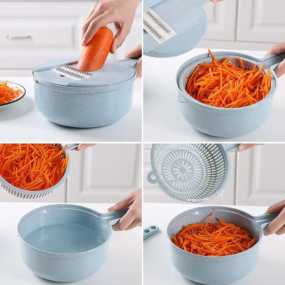 All-in-One 8-in-1 Vegetable Chopper & Mandoline Slicer with Built-in Strainer