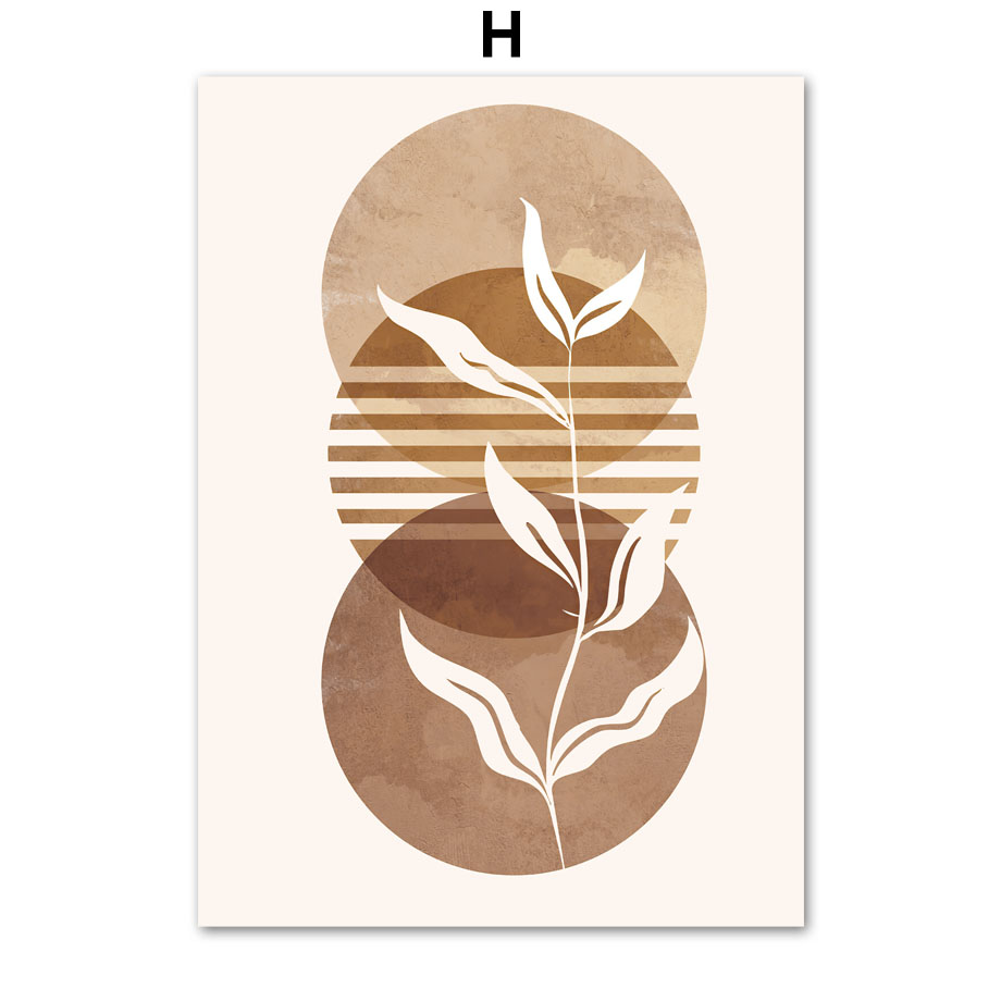 Abstract Line Leaf Canvas Painting – Bohemian Geometric Wall Decor
