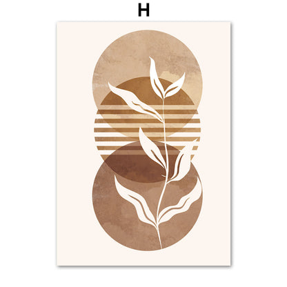 Abstract Line Leaf Canvas Painting – Bohemian Geometric Wall Decor