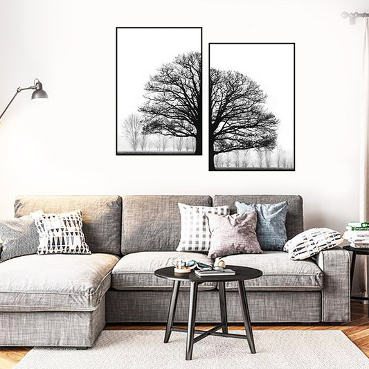 Modern Monochrome Forest Canvas Print – Minimalist Living Room Décor