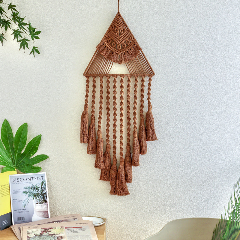 Handwoven Triangle Dream Catcher Pendant – Boho Home Décor Wall Hanging