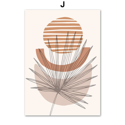 Abstract Line Leaf Canvas Painting – Bohemian Geometric Wall Decor